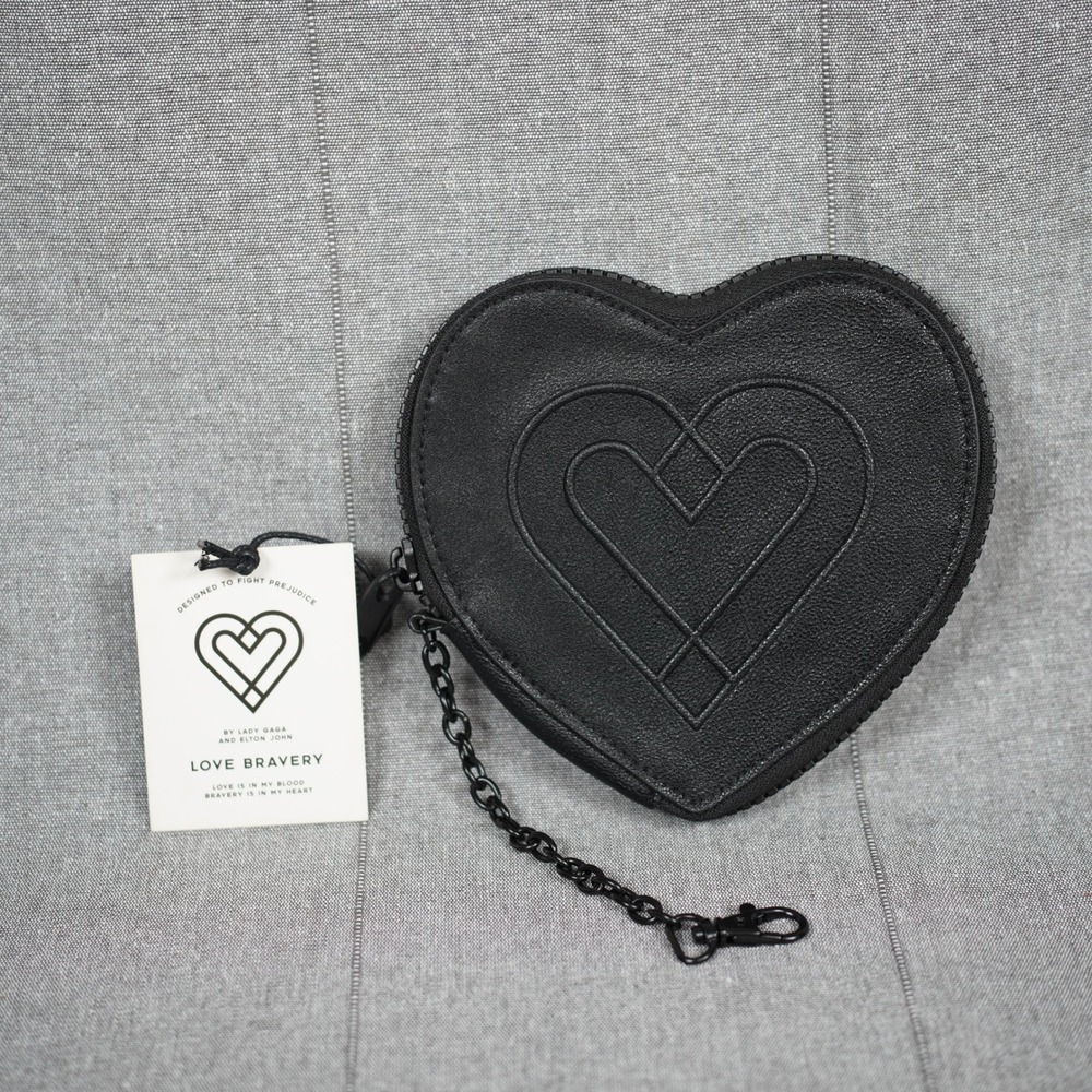 Lady Gaga Elton John Love Bravery Black Heart Zip Coin Purse Card Holder Wallet
